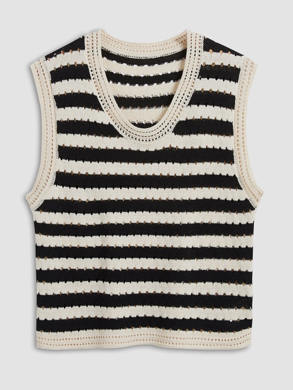 Commense Classy Stripe Crochet Sweater Vest Open Knit Cropped Preppy Regency M